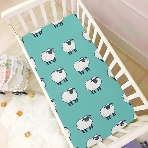 Wassud Cute Sheep Crib Sheets Breathable 27x39 Inch Pack and Play Fitted