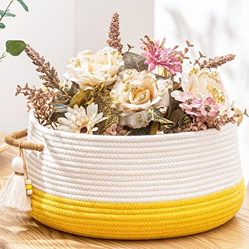 KAKAMAY Cotton Woven Storage Basket 16x8 Yellow