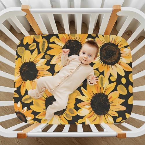 ALAZA Sunflowers Yellow Crib Sheets for Boys and Girls