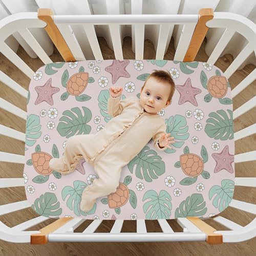 Turtle and Palm Leaf Starfish Crib Sheets for Baby Toddler