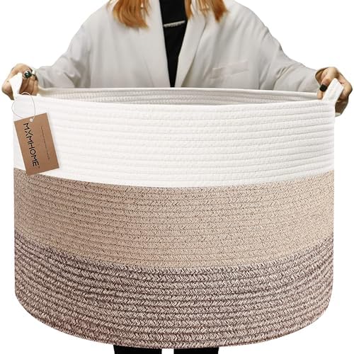 MXMHOME Large Cotton Blanket Basket with Handles 1