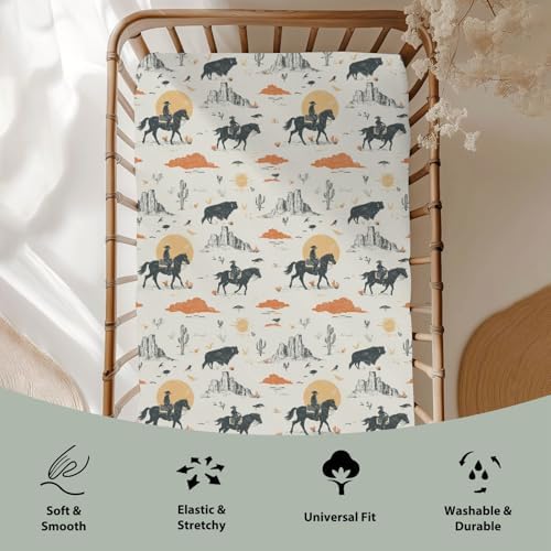 Retro Cowboys Sunset Baby Crib Sheets 52x28 Inch