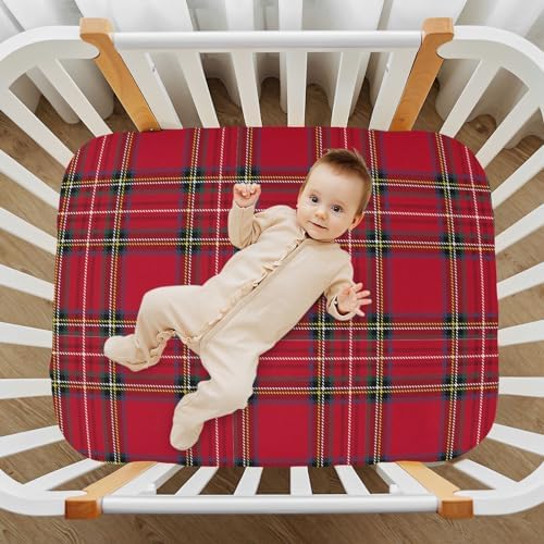 Joisal Red Check Crib Sheets Fitted Toddler Bedding