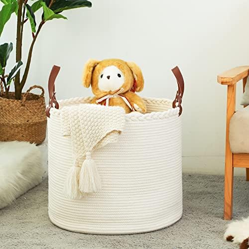 KAKAMAY 18x16 Cotton Woven Blanket Basket with Handles