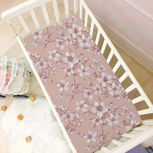 Wassud Elegant Cherry Blossoms Crib Sheets for Boys Girls