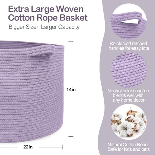 MEGASKET Purple Rope Storage Basket 22 X 14 Large Woven Bin