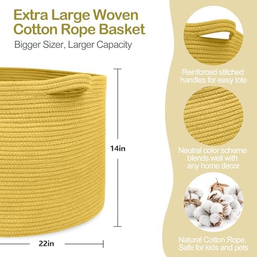 MEGASKET Extra Large Yellow Woven Basket Storage