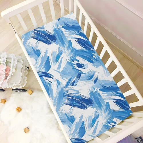 Wassud Abstract Blue Strokes Crib Sheets 27x39 Inch