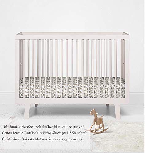 Bacati 2 Pack Crib Fitted Sheets - Damask WhiteBrown Chocolate
