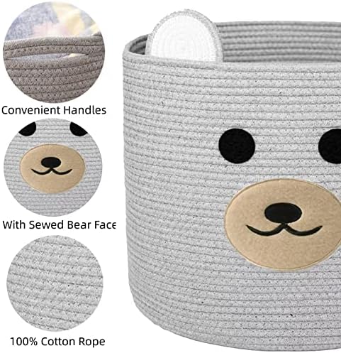 Bear Laundry Baskets Woven Storage Hamper with Handles Grey
