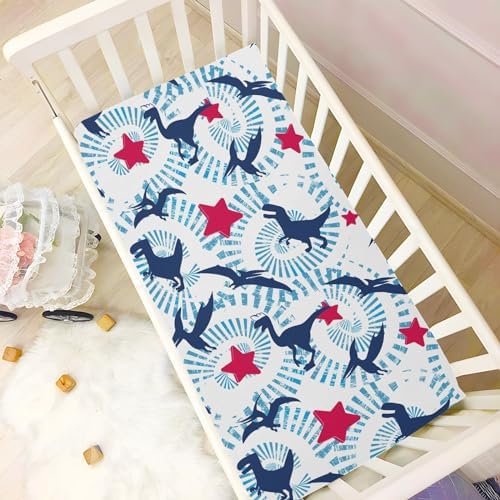 KICPOAY 4th of July Dino Star Crib Sheets