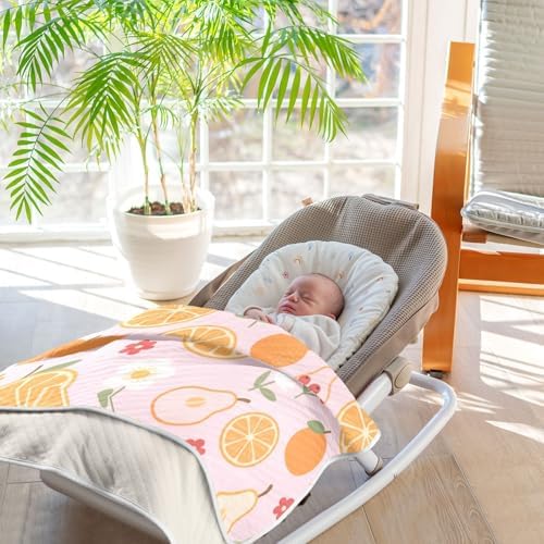 Custom Pink Berry Orange Pear Floral Swaddling Blanket for Baby Girl