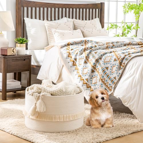KAKAMAY 20x13 Cotton Woven Storage Basket White