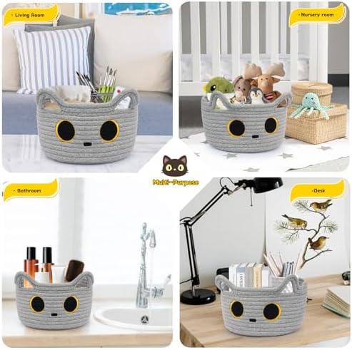 Cute Gray Cat Cotton Rope Storage Basket 85x45 Inches