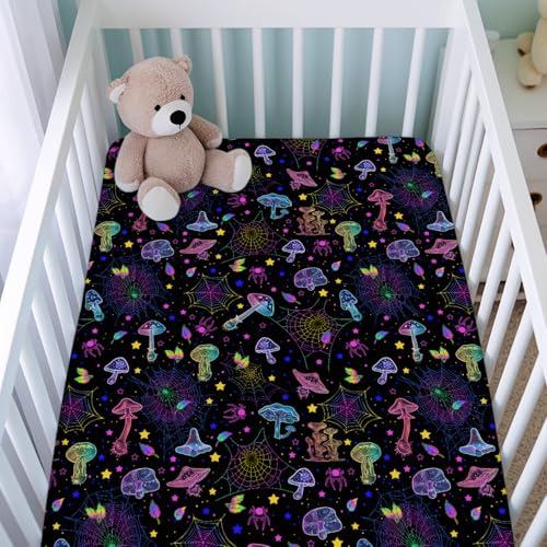 KASTLEE Colorful Halloween Crib Sheet 52x28 Rainbow Mushroom