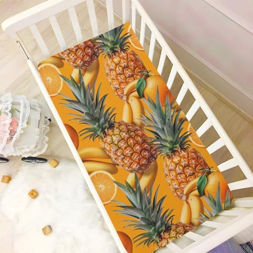 ALAZA Pineapple Orange Crib Sheets for Girls and Boys