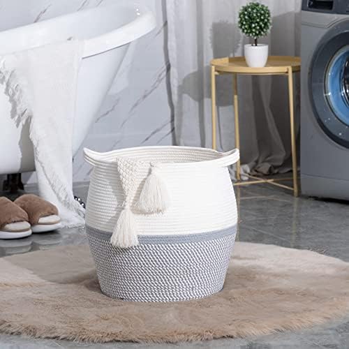 KAKAMAY 17x17 Cotton Woven Storage Basket Grey