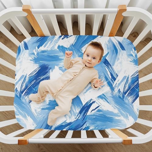 Wassud Abstract Blue Strokes Crib Sheets 27x39 Inch