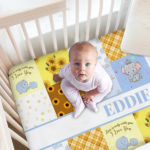 Personalized Crib Sheets with Name Soft and Safe Sunflower Elephant Design