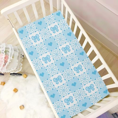 KICPOAY Pixel Blue Bow Heart Crib Sheets Set