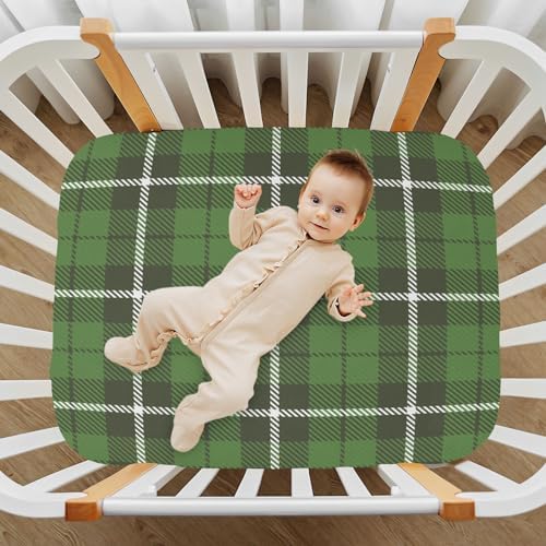 St Patricks Day Plaid Scottish Green Crib Sheet for Boys