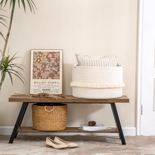 KAKAMAY 20x13 Cotton Woven Storage Basket White