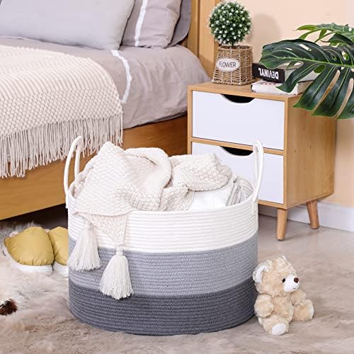 KAKAMAY Cotton Woven Storage Basket 20x13 WhiteGrey