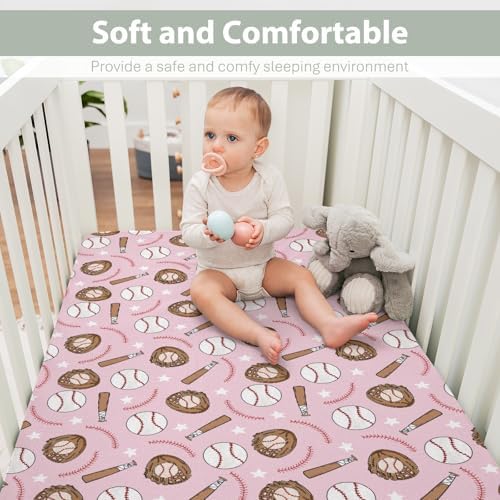 Pink Baseball Crib Sheets for Girl 52x28 Inches
