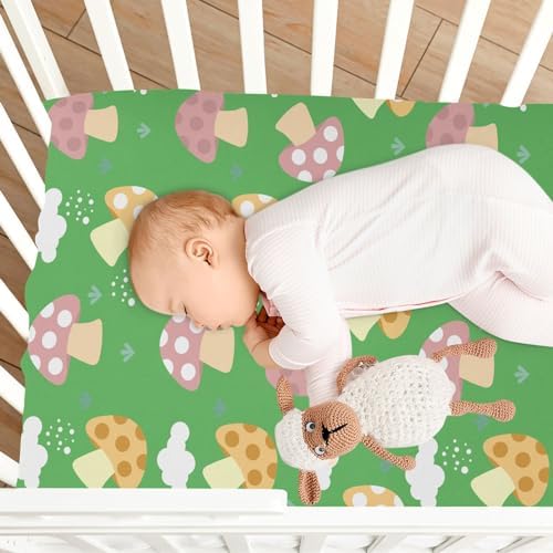KICPOAY Fitted Crib Sheets with Mushrooms Pattern