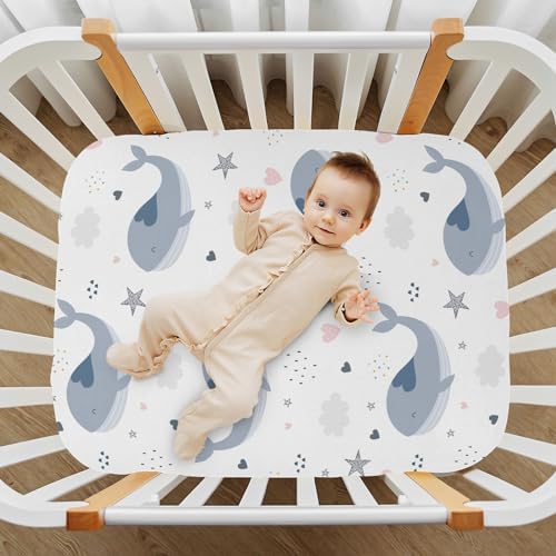 Blue Whale and Heart Stars Crib Sheet for Baby Toddler