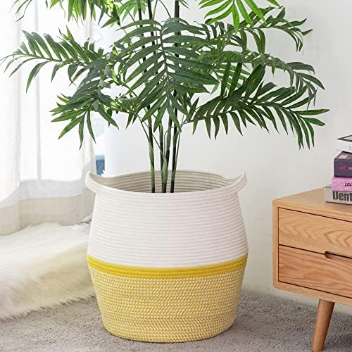 KAKAMAY Yellow 17x17 Cotton Woven Storage Basket