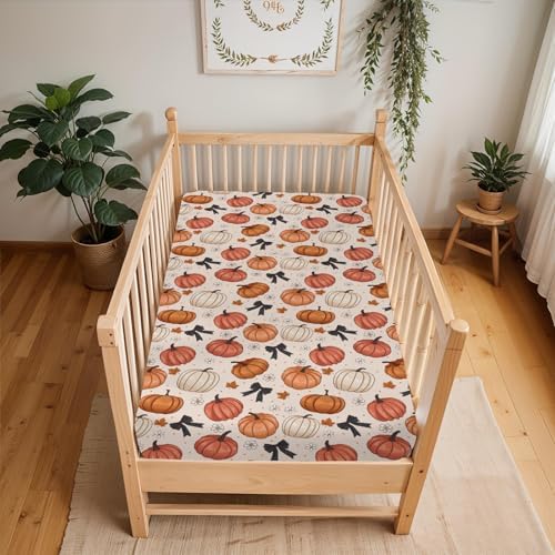 Fall Pumpkins Bows Crib Sheets for Baby Boy Girl