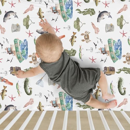 ZoUbqchY Gone Fishing Crib Sheets 52x28