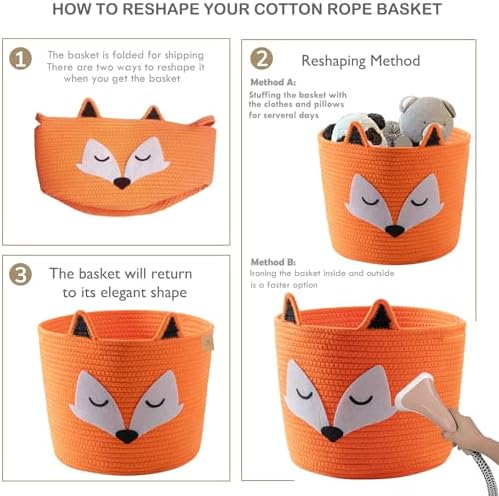 HomeyPine Fox Basket Woven Cotton Storage Hamper for Baby