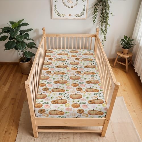 Soft Snug Fitted Crib Sheets with Pumpkin Design