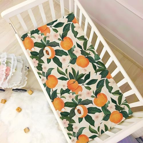 ALAZA Orange Peaches Green Leaves Crib Sheets for Baby
