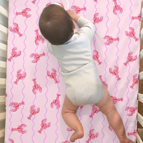 Pink Lobster Stripe Crib Sheets for Boys Girls 2 Pack