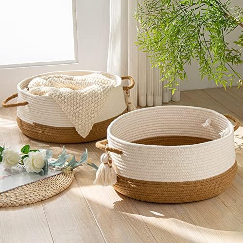 KAKAMAY Cotton Rope Woven Storage Basket 16x8 Brown