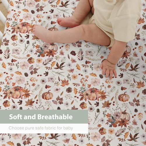 Retro Fall Pumpkins Boho Floral Crib Sheets 52x28 Inch