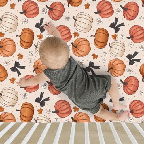 Fall Pumpkins Bows Crib Sheets for Baby Boy Girl
