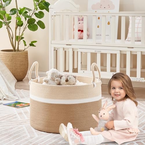 KAKAMAY Cotton Rope Blanket Basket 20x13 Foldable Storage