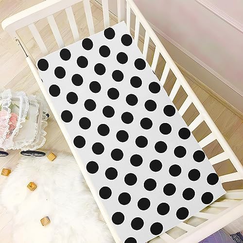 Black White Polka Dot Toddler Crib Sheet - Soft Fit 52x28x9in