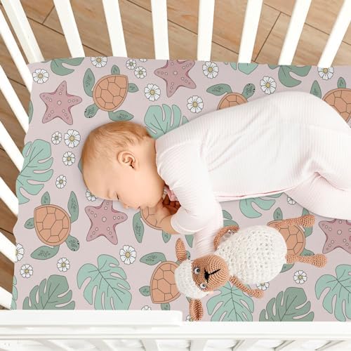 Turtle and Palm Leaf Starfish Crib Sheets for Baby Toddler