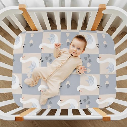 ALAZA Swan Farm Grey Buffalo Plaid Crib Sheets for Boys and Girls
