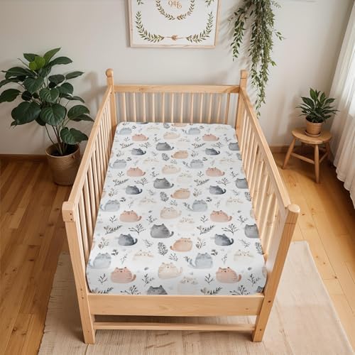 Cute Cats Boho Leaves Crib Sheet 28x52
