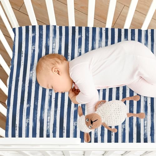 Stripes Navy Crib Sheets for Baby Boys Girls