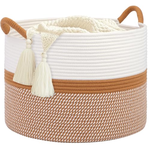 20x13 Woven Cotton Basket - Versatile Storage Decor WhiteBrown