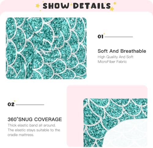 Glitter Teal Mermaid Scales Crib Sheet for Baby Boys