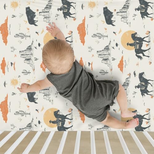Retro Cowboys Sunset Baby Crib Sheets 52x28 Inch