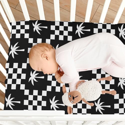 Palm Tree Check Crib Sheets Playard Sheets for Baby Toddler